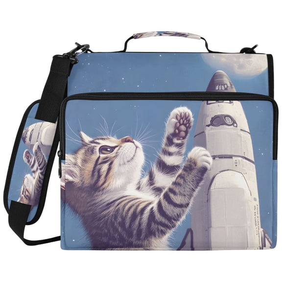 ALAZA Zipper Binder Cat and Moon Pattern 2 inch 3 Ring 500 Sheet Capacity Trapper Keeper File Folder Organizer Bag