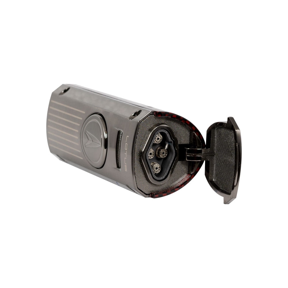Lotus Minister Quad Torch Table Lighter- Gunmetal and Red