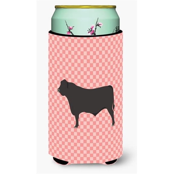 Black Angus Cow Pink Check Tall Boy Beverage Insulator Hugger