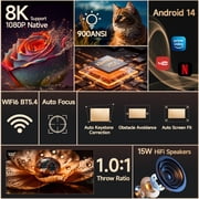 [900ANSI&Auto Focus] Magcubic 8K Support Native 1080P Full HD Projector, Auto Keystone Movie Projector with WiFi 6 & BT 5.4, Android 14 with Built-in Apps, Smart Projector for Home Theater HY350MAX