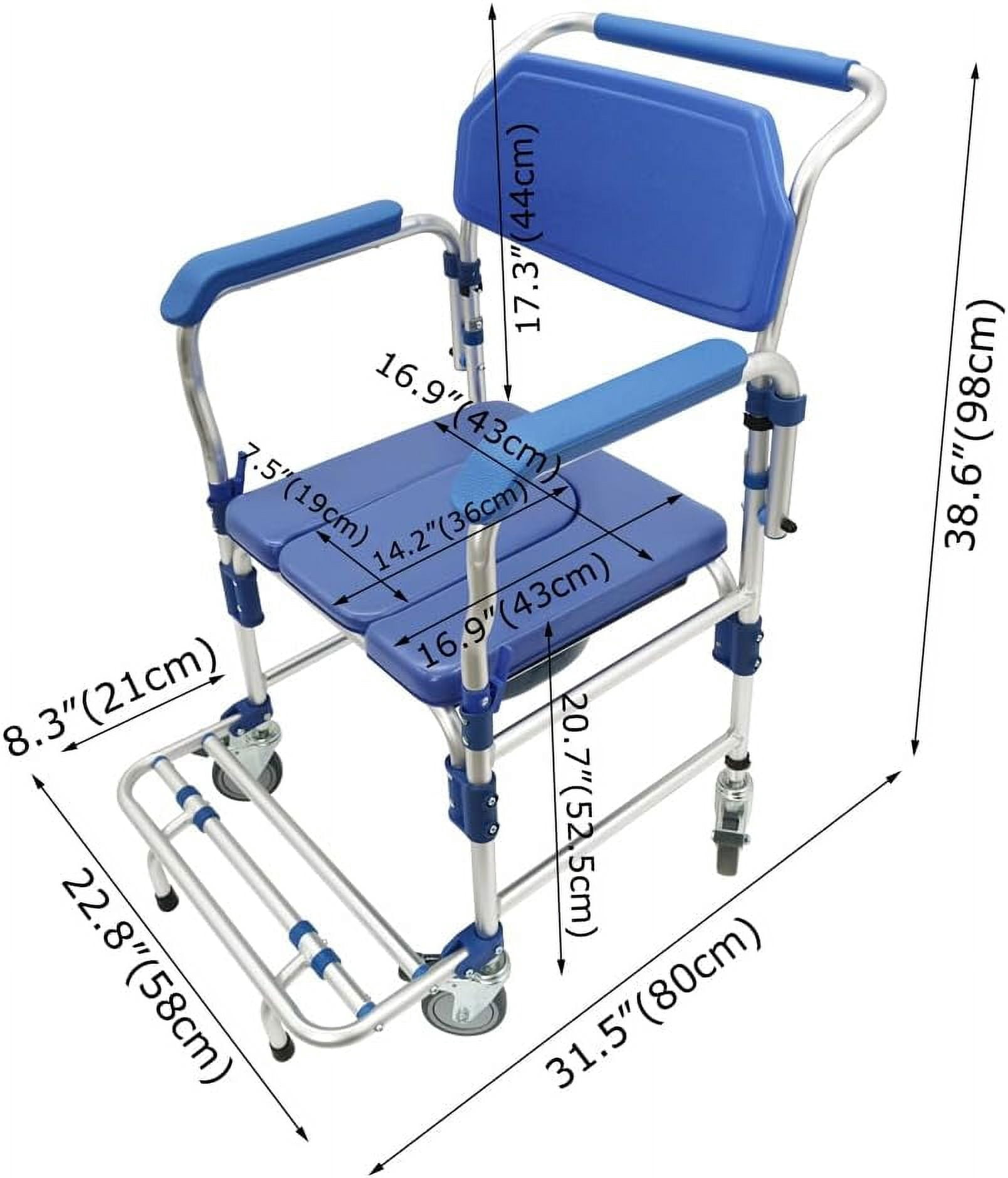 EQCOTWEA Toilet Seat Commode Wheelchair Shower Seat Bathroom Rolling Caster Bedside Chair with Foldable Arms