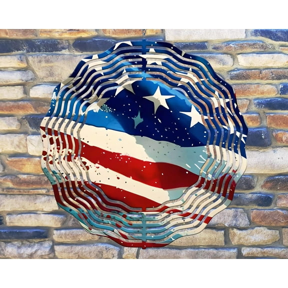 10 Inch Stars & Stripes Waving American USA Flag Hanging Wind Spinner Yard Decor Aluminum Sublimated Garden Art Indoor Outdoor 3D Kinetic …