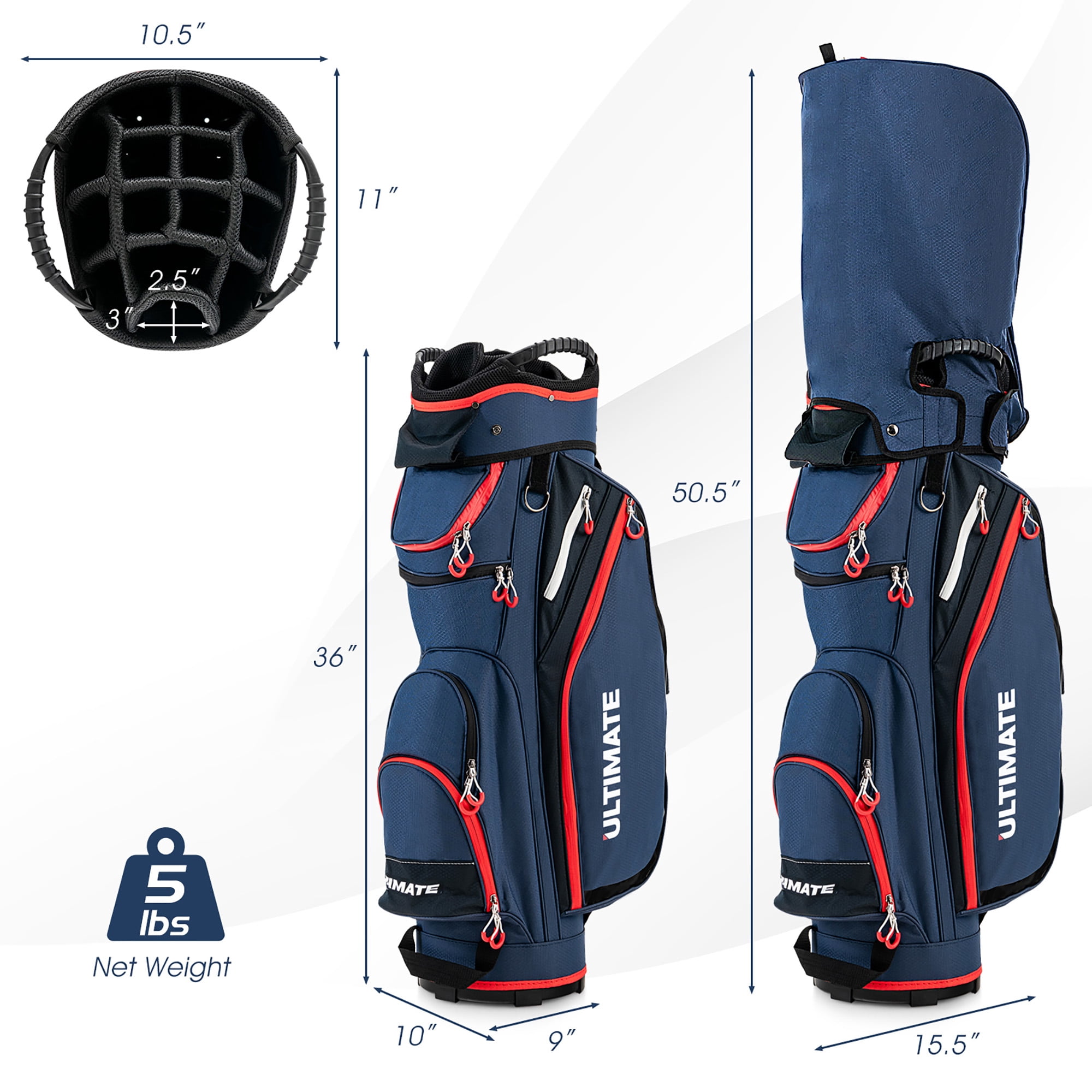 Gymax 9.5" Golf Cart Bag w/14 Divider Rain Hood Cooler Bag 8 Pockets