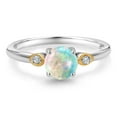 thumbnail image 2 of Gem Stone King 925 Silver and 10K Yellow Gold White Simulated Opal and Lab Grown Diamond 3-Stone Engagement Ring for Women (0.33 Cttw, Round Cabochon 6MM, Gemstone October Birthstone, Size 6), 2 of 4