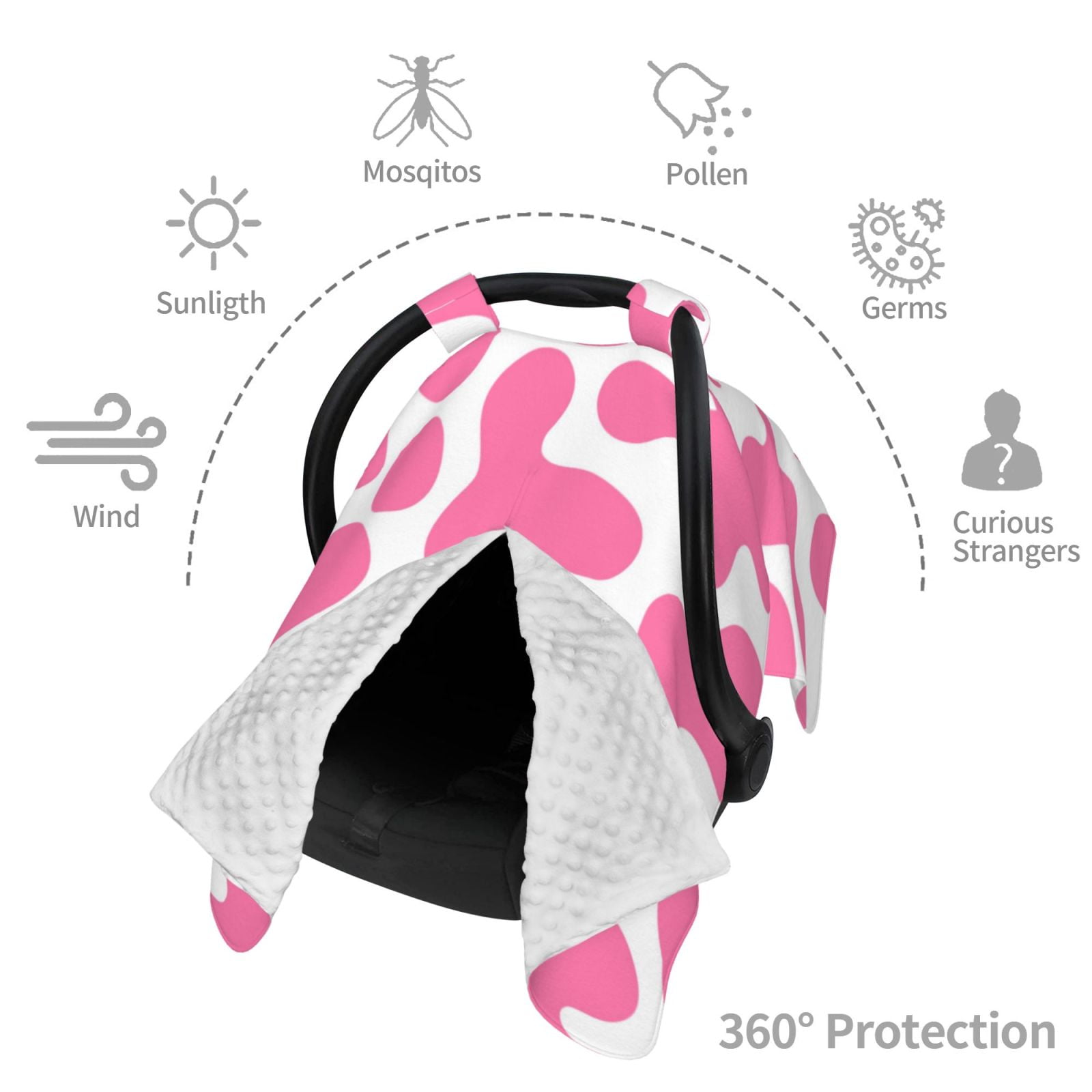 Car Seat Cover Baby - pink cow print cute Breathable Infant Car Seat Cover for Baby Carseat, Lightweight Comfort Baby Essentials Must Haves Newborn Stuff for Girl Boy