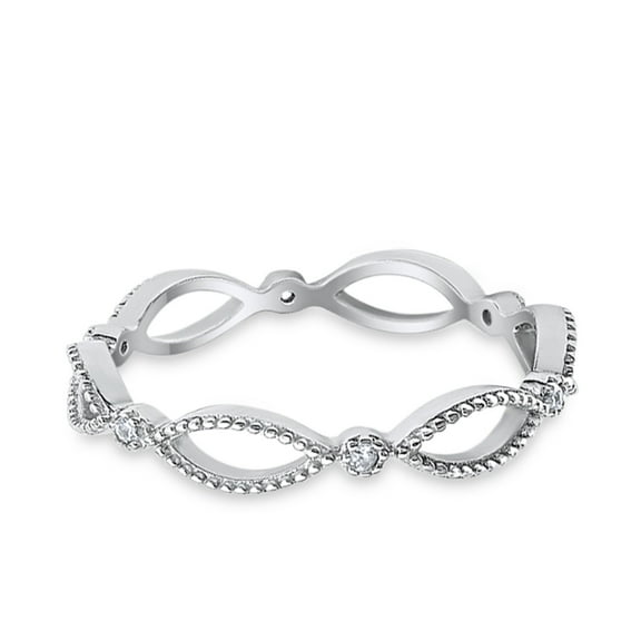 Full Eternity Stackable Band Round Ring CZ 925 Sterling Silver Size 5