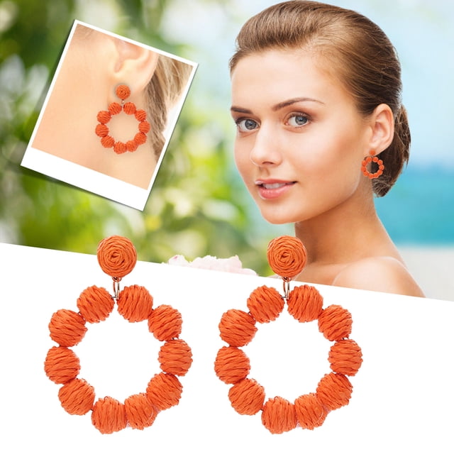 Handmade Rattan Pendant Drop Earrings for Women Bohemian Braided Straw Raffia Dangle Jewelry Summer Beach Style Accessories