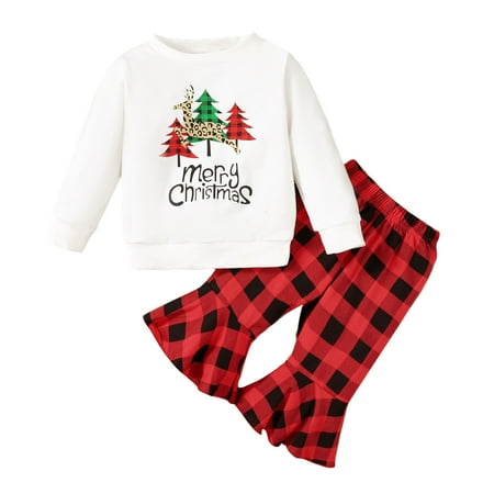 

Toddler Girls Outfits Casual Outfits Boys Christmas Long Sleeve Letter Cartoon Xmas Trees Prints T Shirt Tops Pants Fall Girls Clothes 9 Months-12 Months