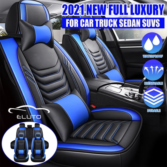 Eluto 5 Seats Car Seat Covers Accessories Full Set ,Luxury Pu Leather Cushion Protector Universal Fit for Most Cars SUV Pick-up Truck, Auto Vehicle Interior Decor