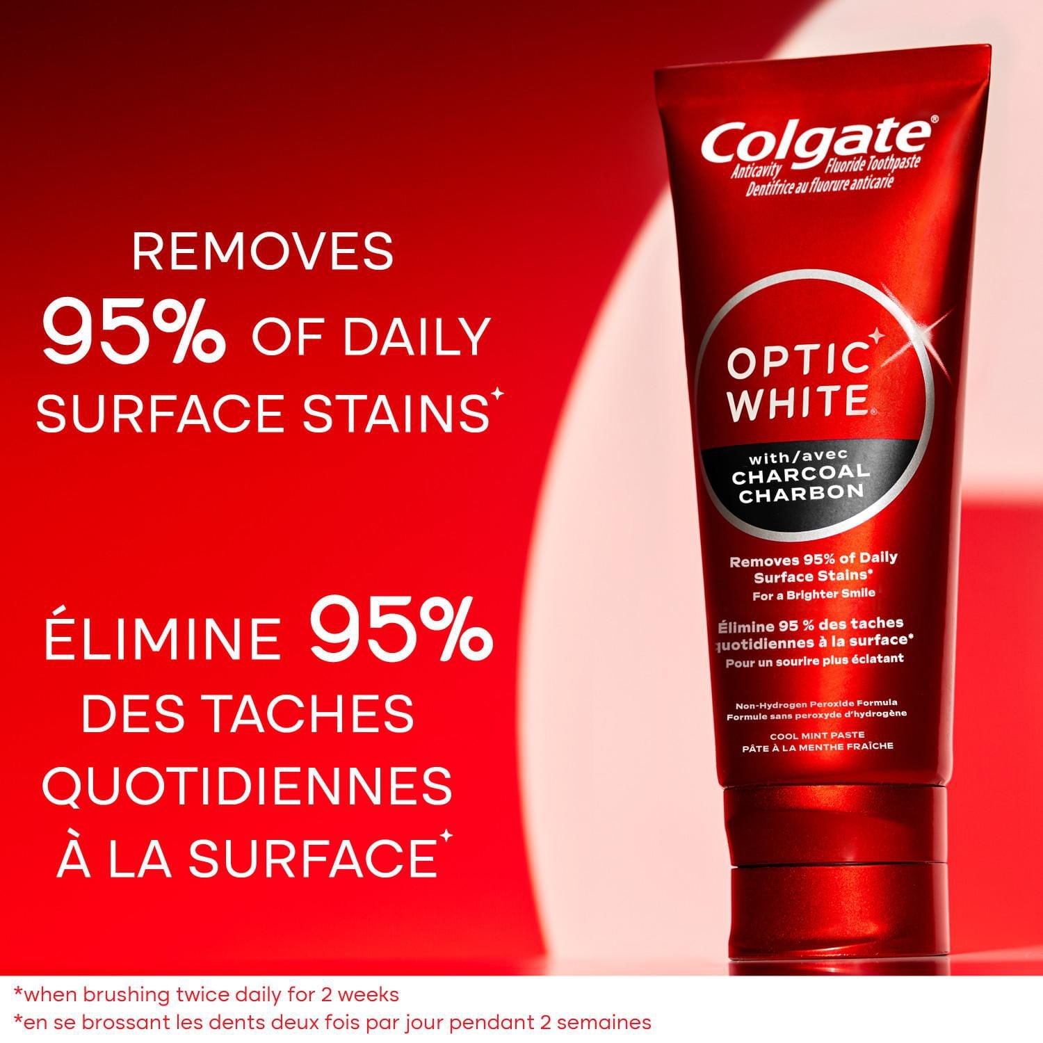 Colgate Optic White with Charcoal Toothpaste, Cool Mint Paste, 90 mL, 90 mL