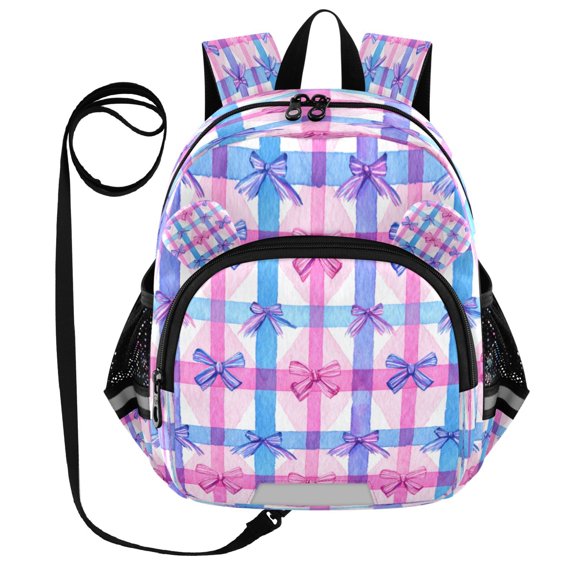 RMDQTR Adorable Ear-Print Backpack with Reflective Strip and Anti-Lost Leash Adjustable Shoulder Straps Mini Travel Backpack Pink and Blue Bows