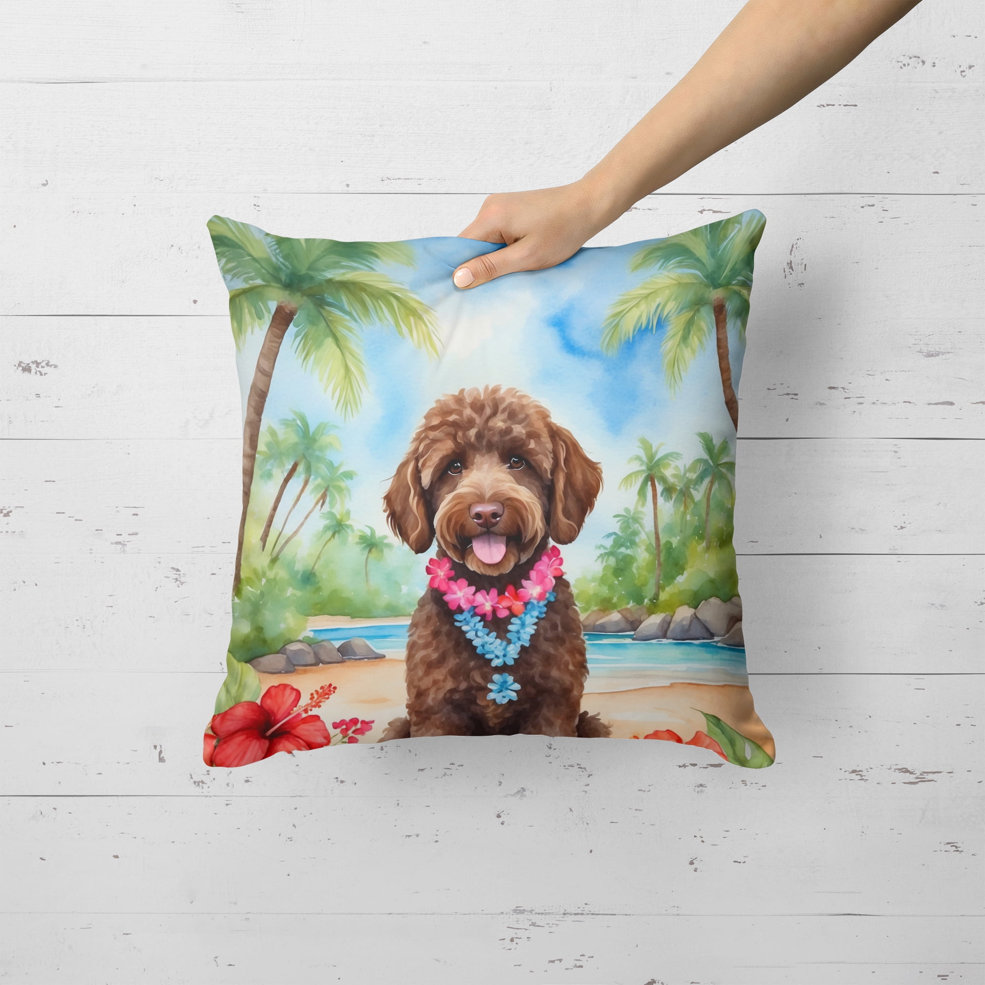 Labradoodle Luau Throw Pillow 18 in x 18 in
