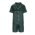 thumbnail image 5 of Womens Sleepwear Womens Satin Pajamas Set Short Sleeve Button Tops and Shorts Sleepwear 2 Piece Nightwear Set Two-Piece Sleepwear Loungewear Pajama Sets Green XL, 5 of 6