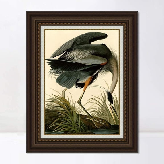 INVIN ART Framed Canvas Print Great Blue Heron by John James Audubon Wall Art Painting Living Room