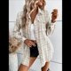 thumbnail image 4 of Chaqueta de Otoño para Mujer, Abrigo A Cuadros, Camisa de Moda, Solapa Fina, Larga, Chaquetas con Botones y Bolsillos Albaricoque M, 4 of 10