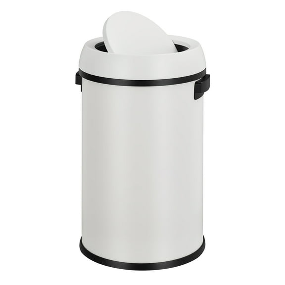 17 Gallon Large Trash Can, Fingerprint-Proof Stainless Steel Waste Container, Heavy Duty Commercial Kitchen Trash Bin, Round Rubbish Bin for Outdoor, Office, 65 Liter, White
