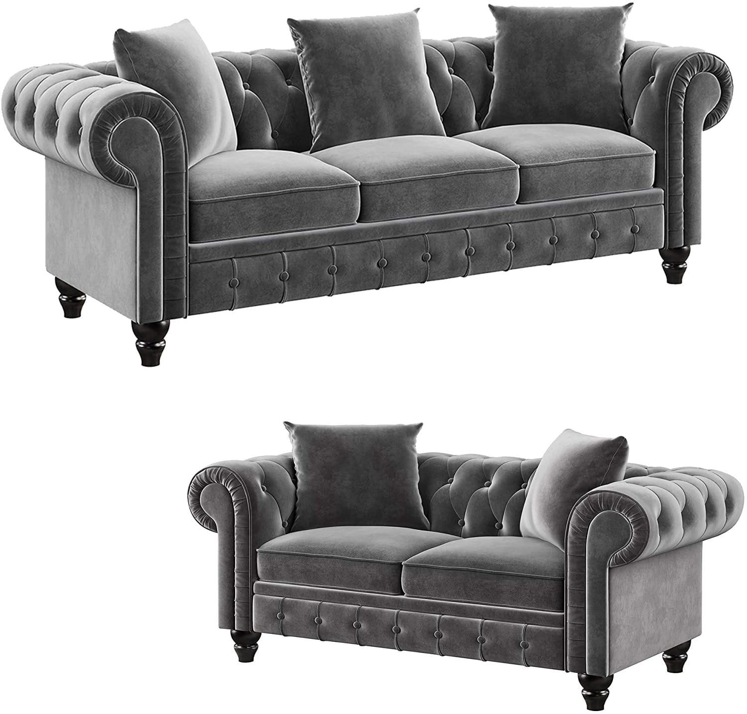 2 Pieces Living Room Sofa Set,Couch Furniture Tufted Velvet Upholstered