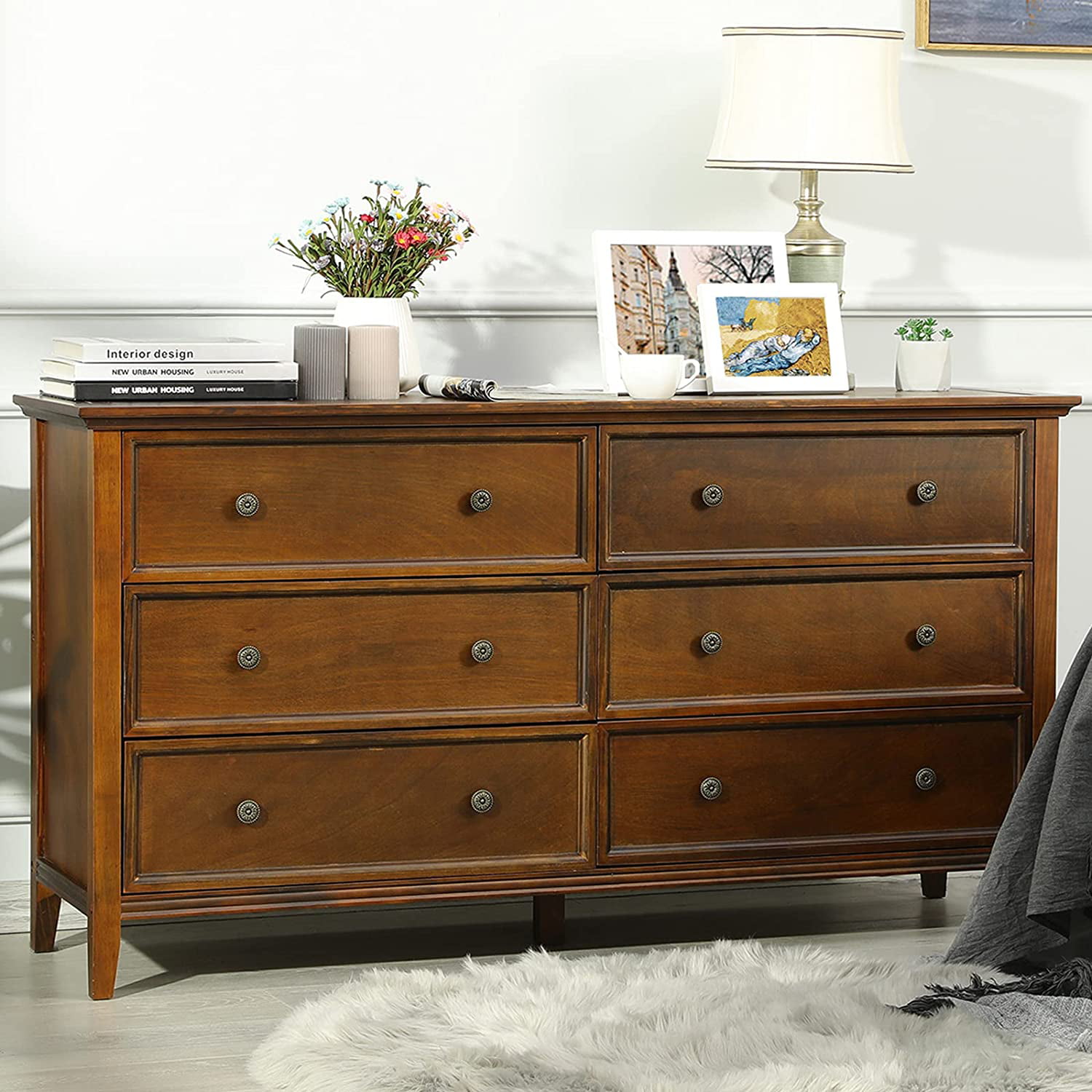 Hasuit 6 Drawer Double Dresser, Solid Wood Dresser Chest