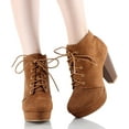 thumbnail image 4 of Forever Women Stacked Chunky Thick High Heels Ankle Boots Hidden Platform Lace Up Booties Camille-86 Suede Light Brown Tan 8, 4 of 4