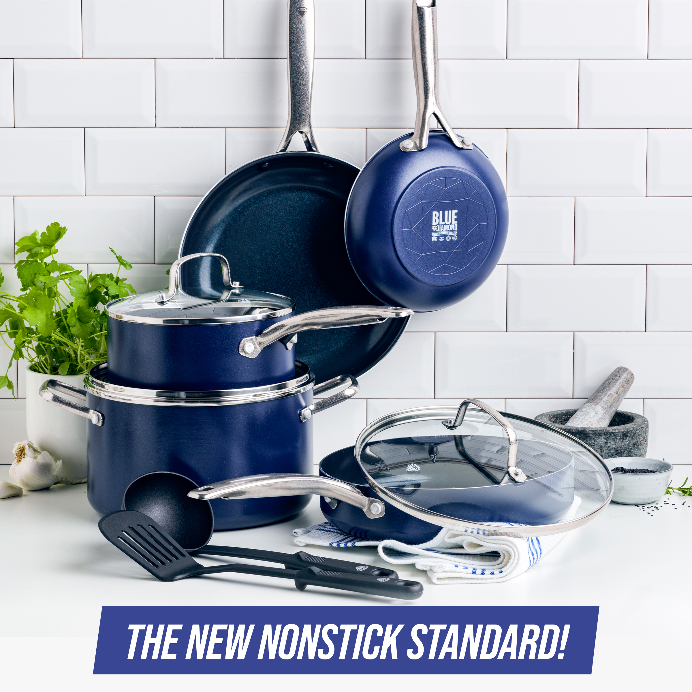 Blue Diamond 12-Piece Toxin-Free Ceramic Nonstick Pots and Pans Cookware Set, Dishwasher Safe - image 2 of 10