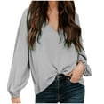 thumbnail image 2 of PNTUTB Long Sleeve Loose Shirt for Women Solid Color Fashion V Neck Causal Comfortable Tops, 2 of 6