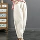 thumbnail image 4 of Pantalones harem cortos de talla grande - Pantalones de lino con elástico en la cintura y parches de encaje, 4 of 8