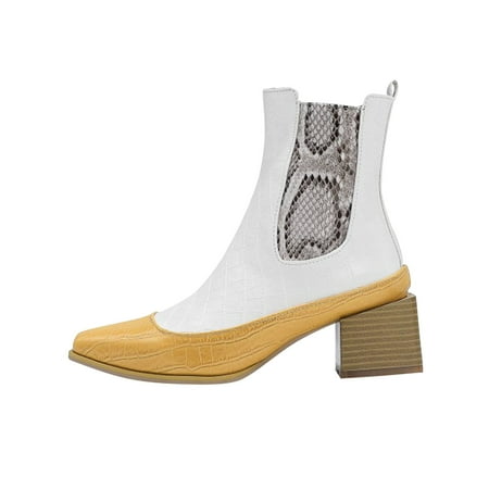 

Gzztg Womens Winter Boots Women S Snake Print Colorblock Square Heel Side Zipper Mid Knight Shoes Women
