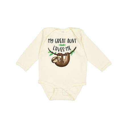 

Inktastic My Great Aunt Loves Me Cute Sloth and Baby Gift Baby Boy or Baby Girl Long Sleeve Bodysuit