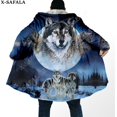 thumbnail image 1 of Capa gruesa y cálida con capucha para hombre, abrigo de lana a prueba de viento con estampado 3D de Luna y Lobo Native Dream Catcher, bata, manta, 5, 1 of 4