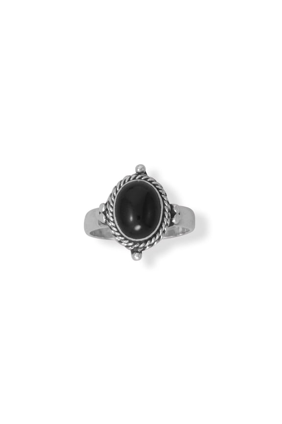 Women's .925 Sterling Silver Oxidized Rope Design Black Onyx Ring