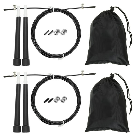 Unique Bargains Speed Jump Rope Adjustable Speed Skipping Rope with Storage Bag and Spare Parts Black 2 Set