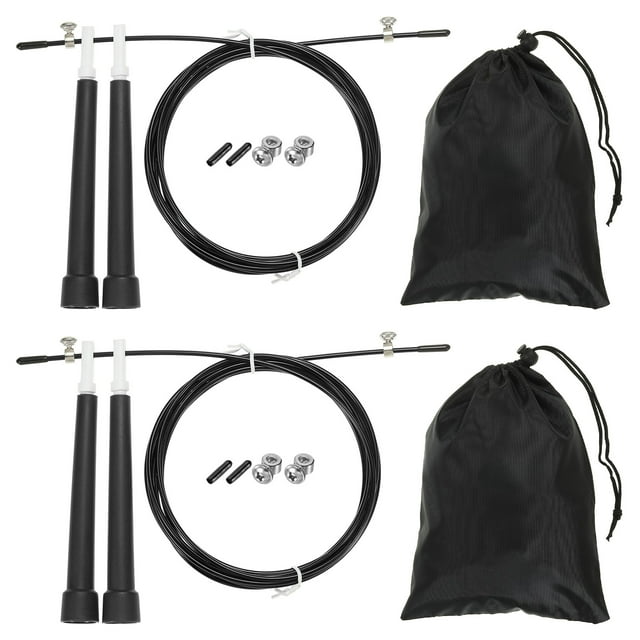 Unique Bargains Speed Jump Rope Adjustable Speed Skipping Rope with Storage Bag and Spare Parts Black 2 Set