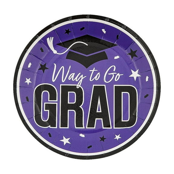 Fun Express 7 1/4" Purple Way to Go Grad Disposable Paper Dessert Plates - 25 Count