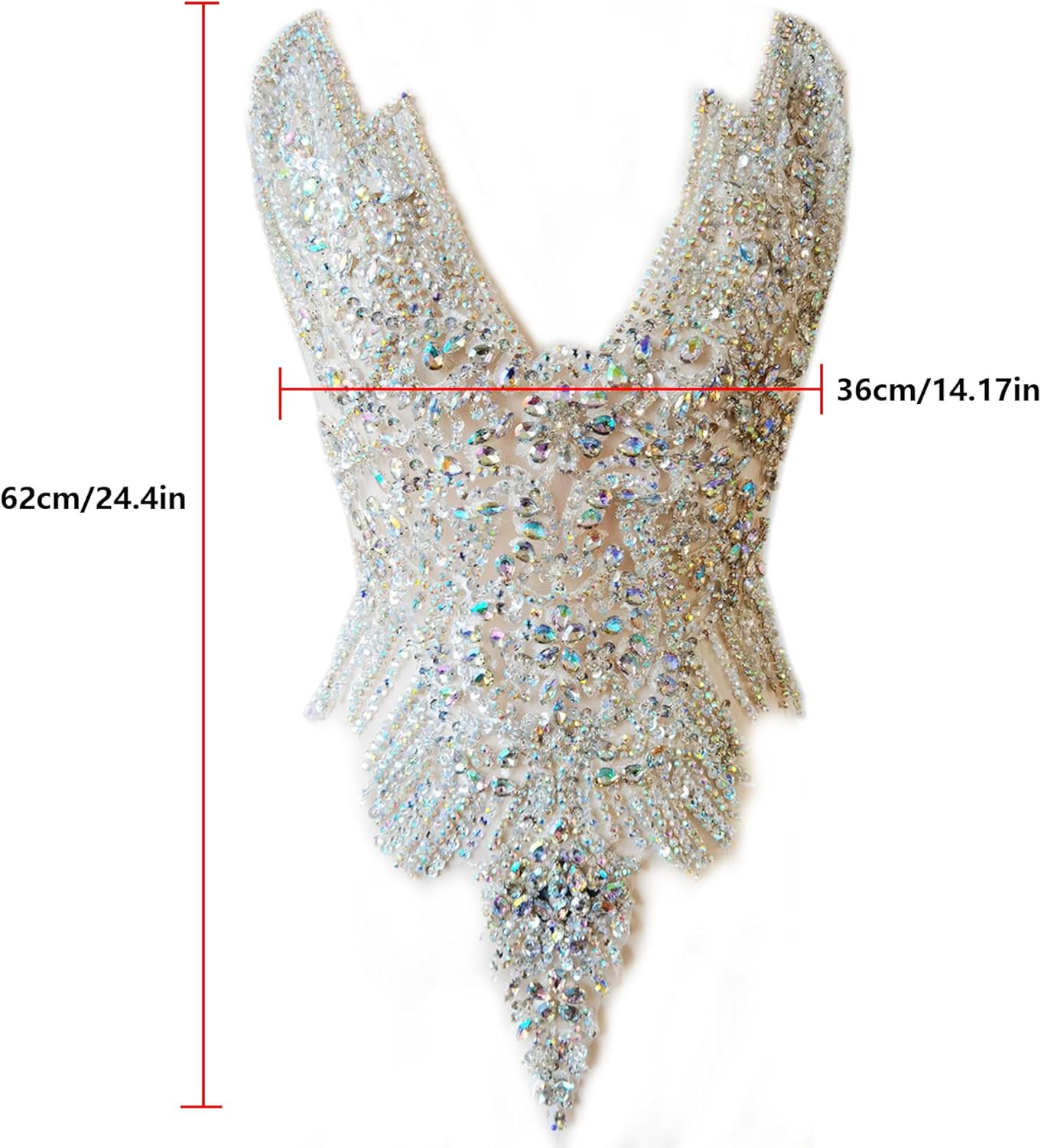 Handmade Rhinestone Applique: 3D Rhinestone Fabric Patches - Dress Appliques Beaded Embroidered Trim, Bodice Applique for Sewing Clothes Wedding Bridal Dress Decorative, 24.4x14.17inch (White)