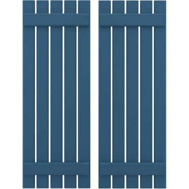 Ekena Millwork 19 1/2"W x 34"H Americraft Five Board (2 Batten) Exterior Real Wood Spaced Board-n-Batten Shutters (Per Pair), Sojourn Blue
