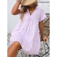 thumbnail image 5 of Women V Neck Plaid Flowy Babydoll Dresses Summer Short Sleeve Swing Shift Loose Casual Summer Mini Tunic Dress M, 5 of 9