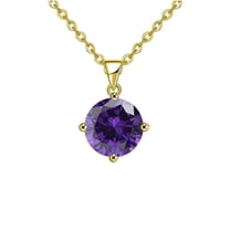 18k Yellow Gold 2 Ct Created Amethyst Round Stud Necklace 18 inch Gift for Women Plated by Paris Jewelry