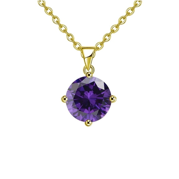 18k Yellow Gold 2 Ct Created Amethyst Round Stud Necklace 18 inch Gift for Women Plated by Paris Jewelry