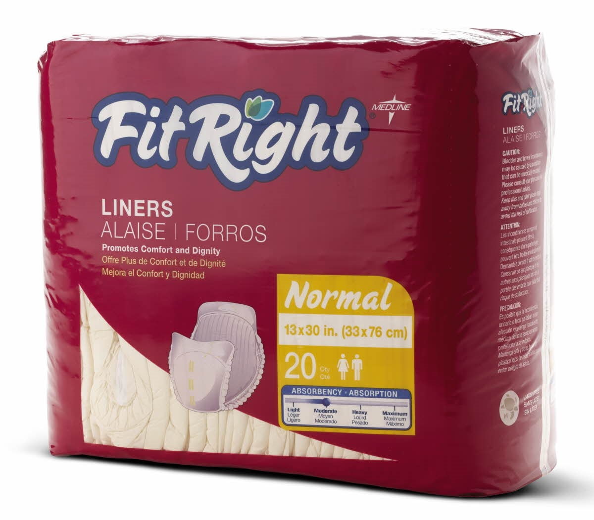Medline FitRight Normal Moderate Absorbency Liners, Yellow, 20 Ct