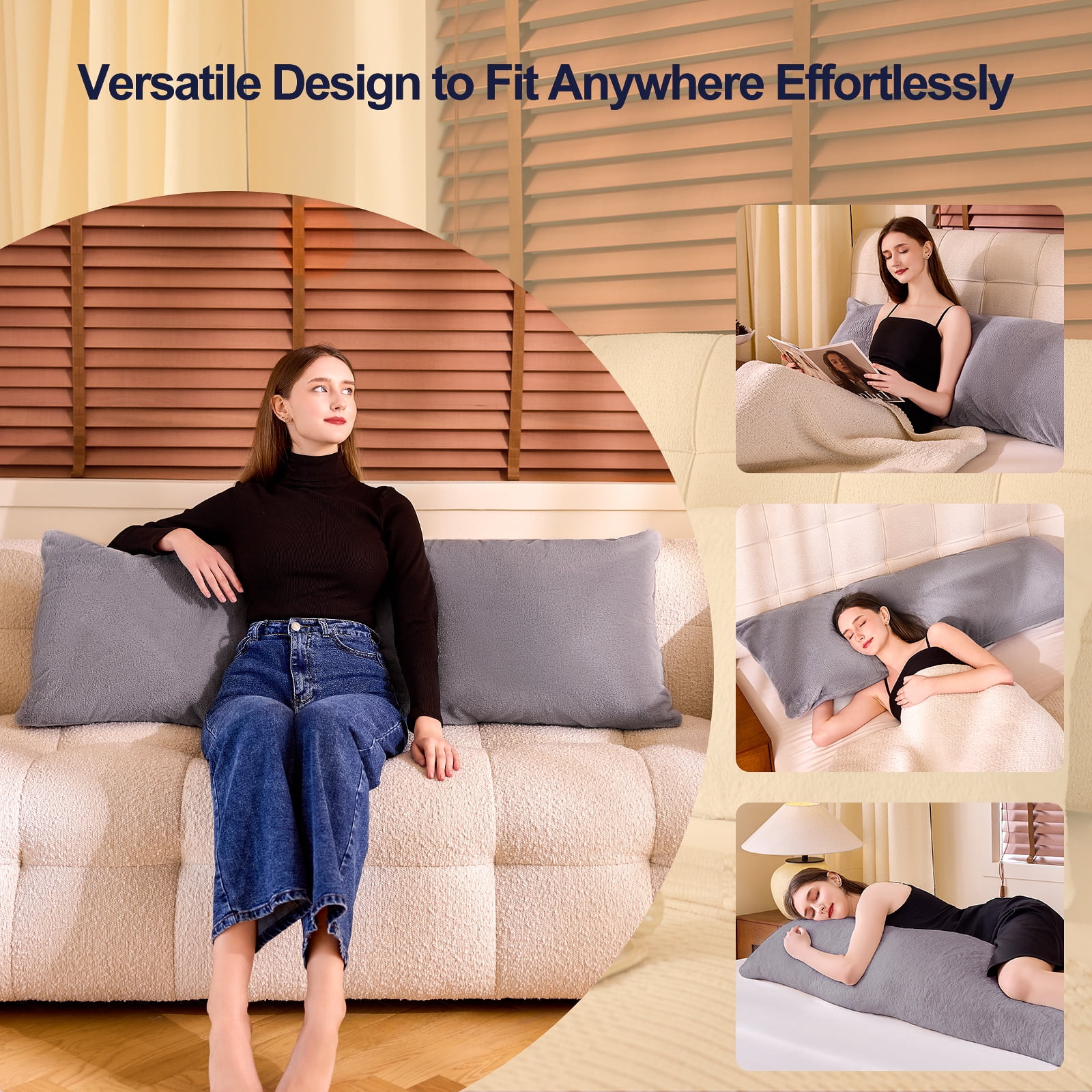 Body Pillow, Full Body Pillows for Adults, Long Pillow for Sleeping with Removable Cover and Adjustable Filling for Side Sleeper & Pregnancy,  Firm & Fluffy 20x54 inches (Gray)