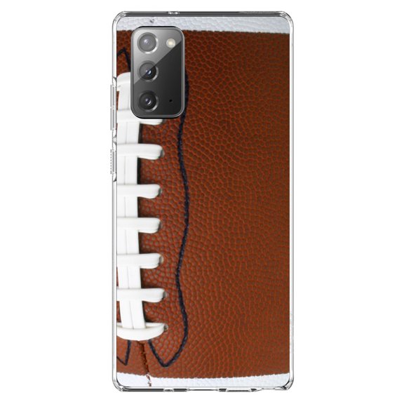 DistinctInk Clear Shockproof Hybrid Case for Samsung Galaxy Note 20 (6.7" Screen) - TPU Bumper, Acrylic Back, Tempered Glass Screen Protector - Football Texture Photo Laces