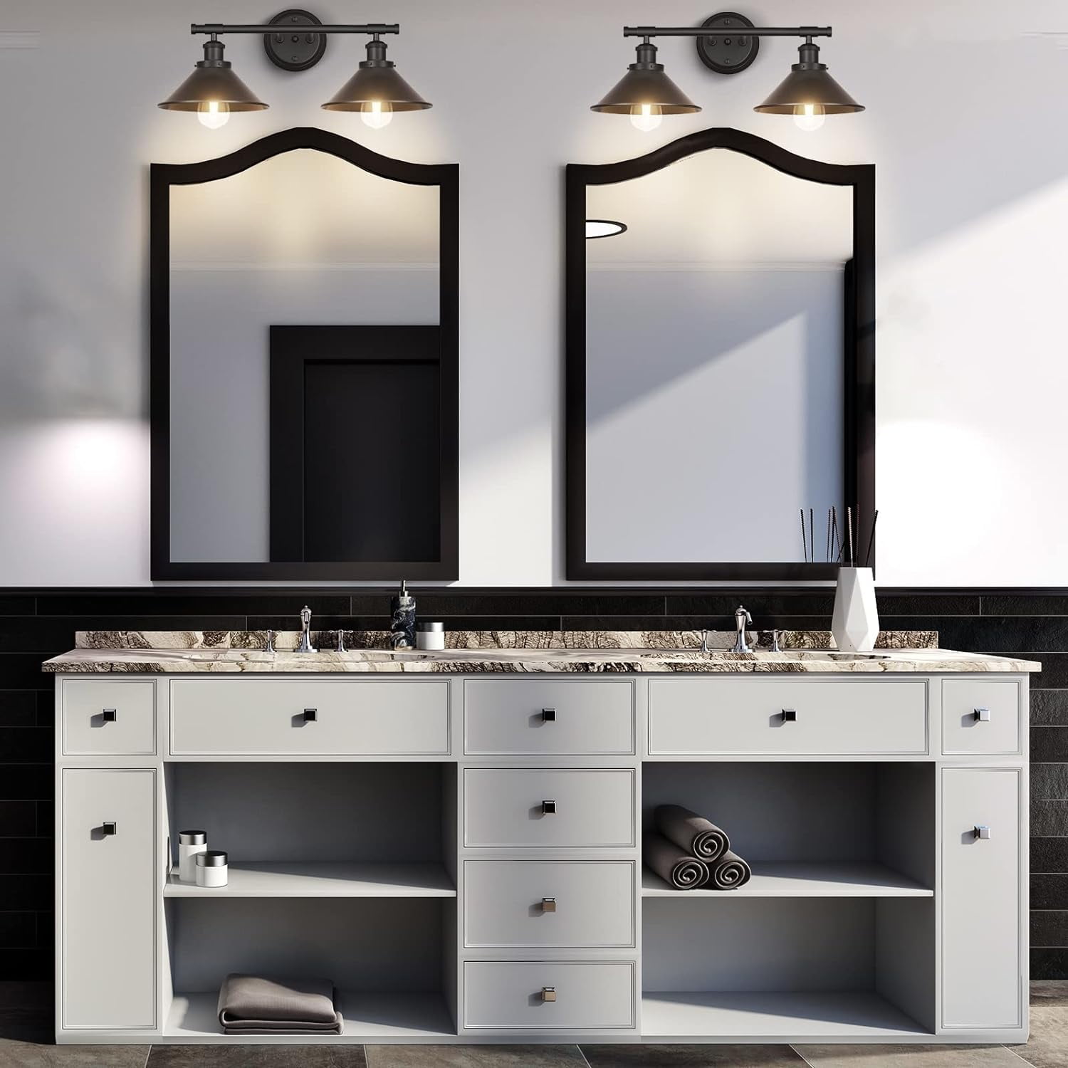Modern Farmhouse Wall Scones 2-Light Vanity Light Bathroom Light Fixtures, Black