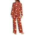 thumbnail image 4 of FOR U DESIGNS Thanksgiving Red Maple Leaf Long Sleeve Button Up Pajama Set Nightwear Sets Button Front Pjs for Women 2PCS Size XS Button Down Jogger Women Sleepwear, 4 of 7