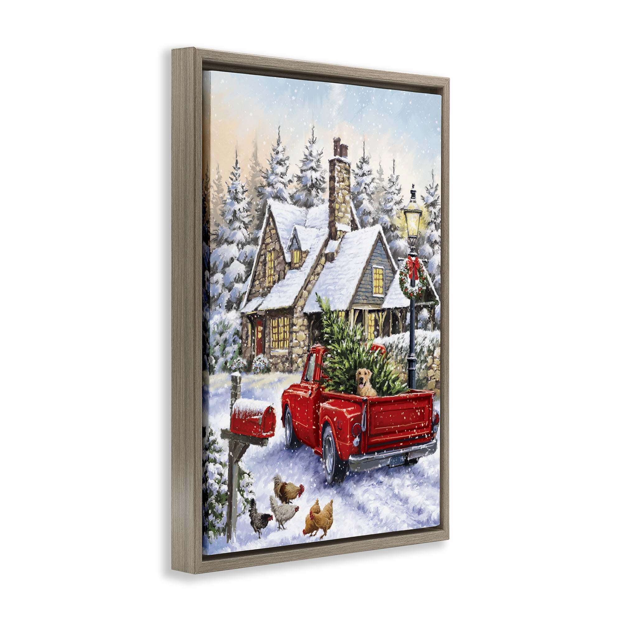 Stupell Industries Rustic Holiday Scene Holiday Painting Brown Floater Framed Art Print Wall Art, 21 x 31