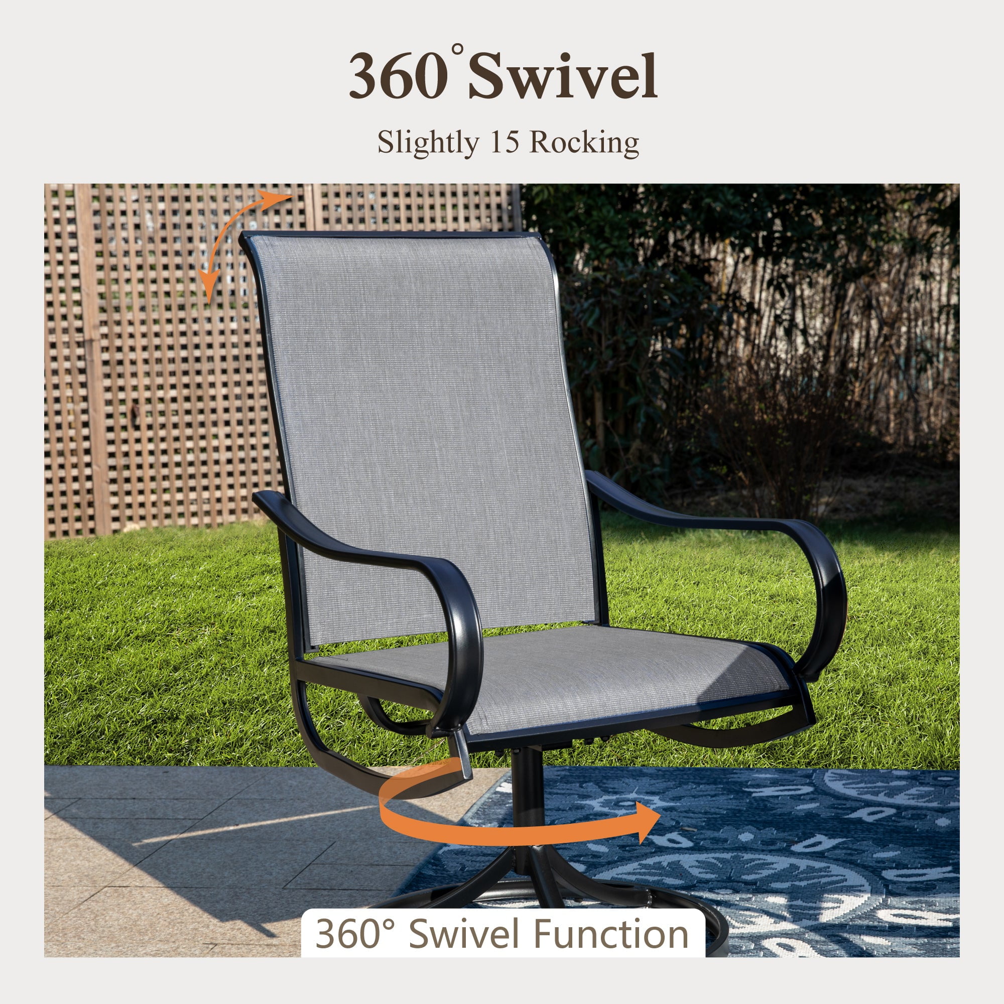 Sophia & William 2Pcs Patio Dining Swivel Chairs Set Outdoor Textilene Chairs, Gray