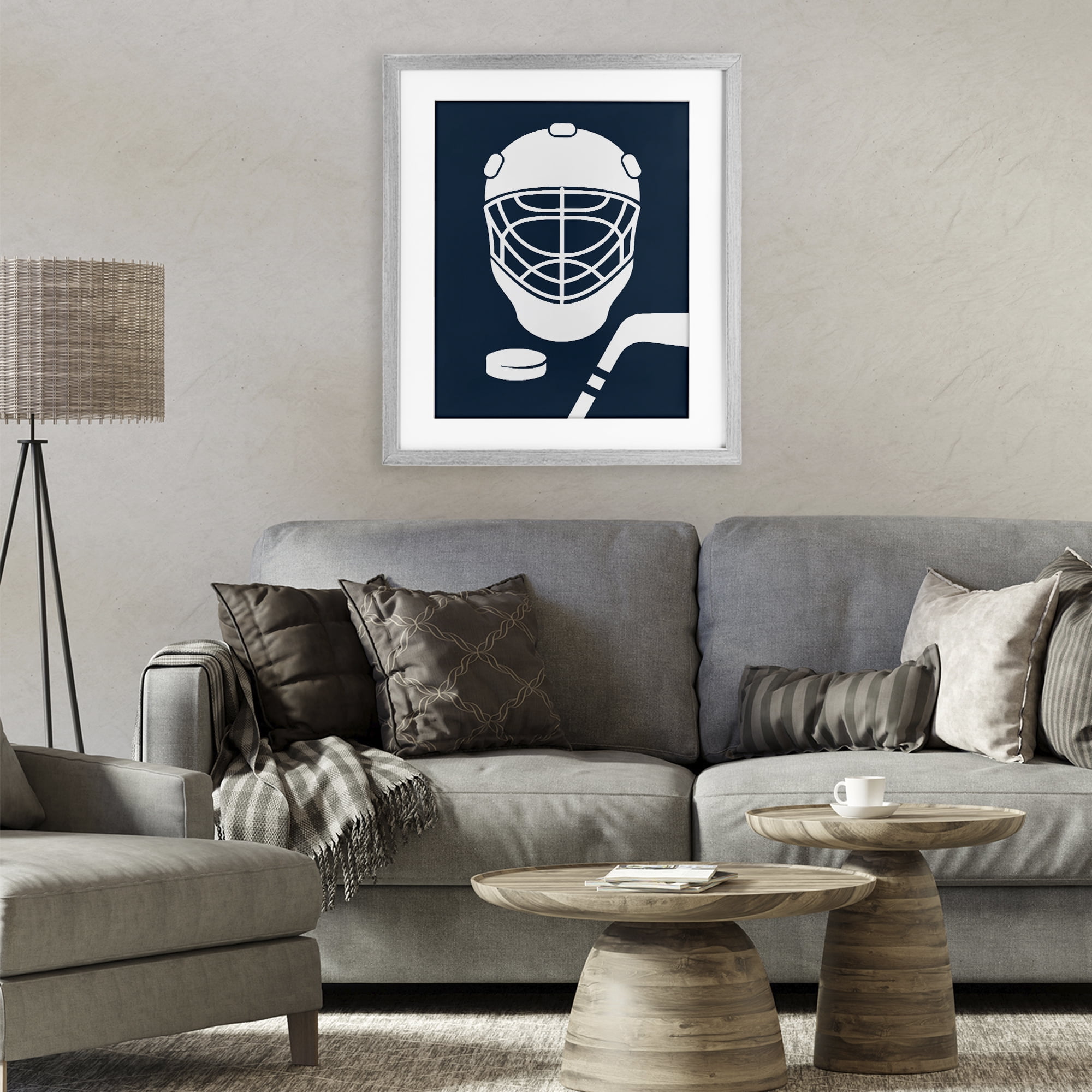 Stupell Industries Hockey Mask Blue & White Gray Framed Print Under Glass, design by Melody Hogan