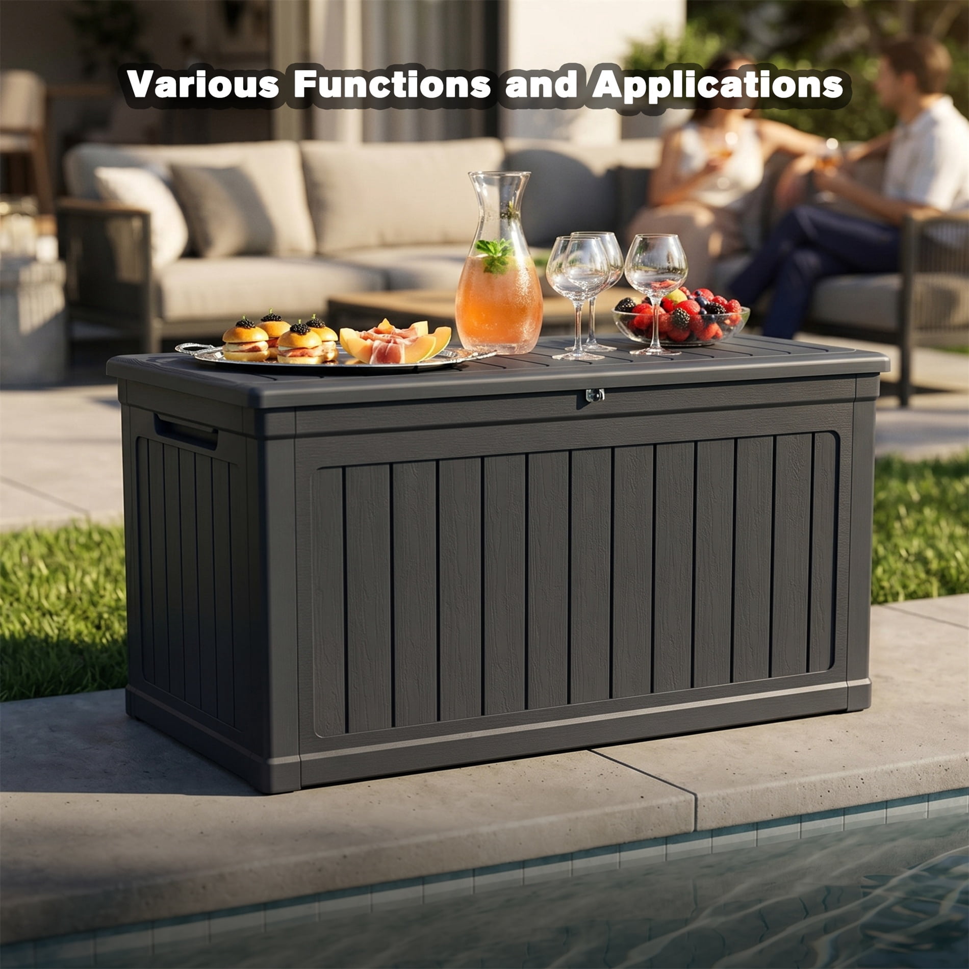 Alvantor Outdoor Storage Box Waterproof Resin Deck Box Lockable in Black, 230 Gallon XXL