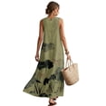 thumbnail image 2 of Jiueut Watercolor Lotus Flower Print Maxi Dress Summer Dresses Linen Look Wrinkle Resistant Beach Vacation Clothes Crewneck Sleeveless Sundresses with Pockets for Women, L, 2 of 7
