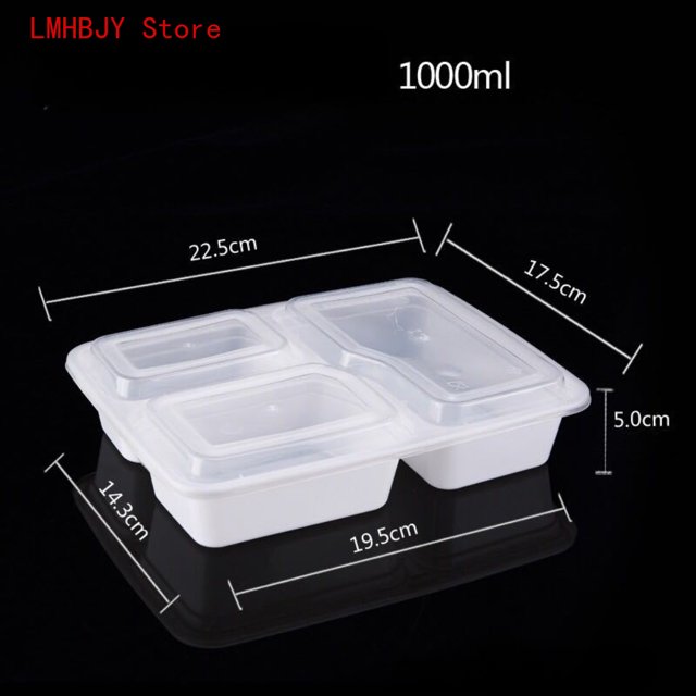 5/10/20pcs Lunch Box 3 Compartment Food Storages With Lids Disposable Leak Proof Bento Box Storage Kitchen Accessories 3 grid white 20pcs