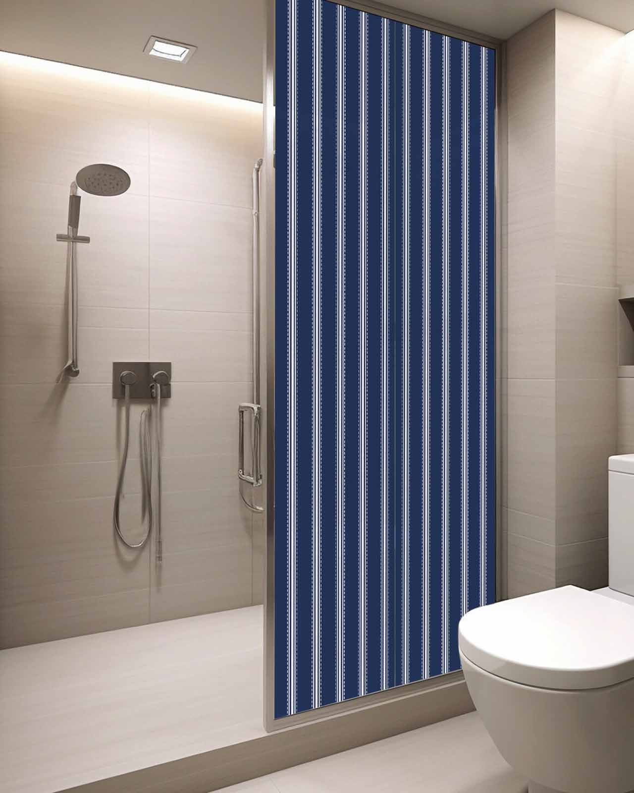 Window Privacy Film,Navy Blue White Stripes Sun Blocking Window Tint Film Heat Control One Way Blackout Window Film,Geometric Vertical Linens Modern Minimalism Non Adhesive Static Cling 29.5x78.7 In